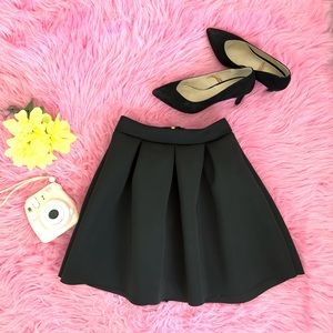 Black Pleated Skater Skirt